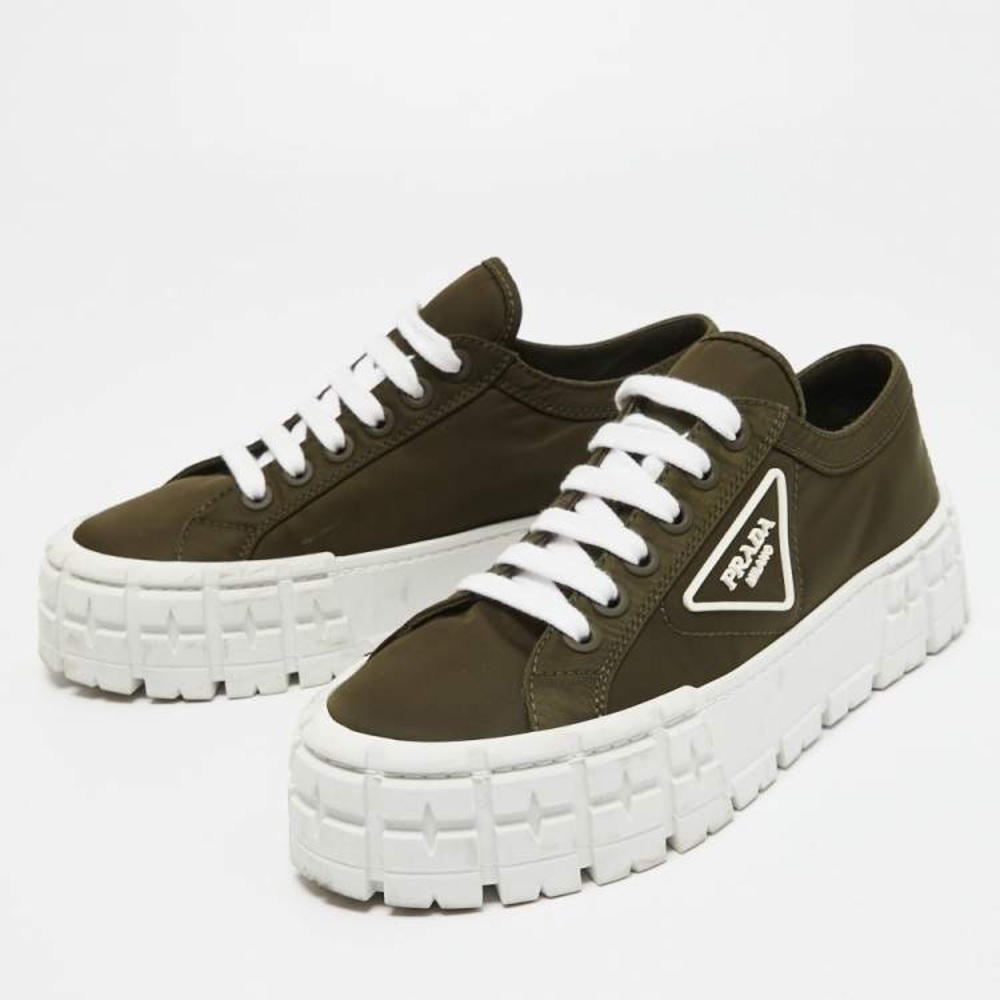 Prada Green Nylon Double Wheel Lace Up 39.5